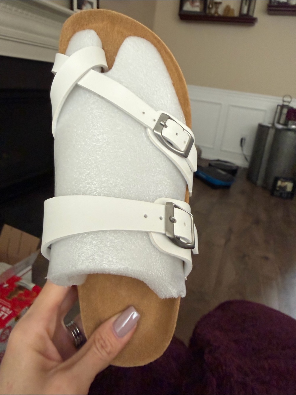 White Double Buckle Women's Slide Sandals